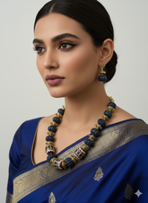 Semi-Precious Blue Jade Stone Watermelon Shaped Beaded Necklace Set For Women